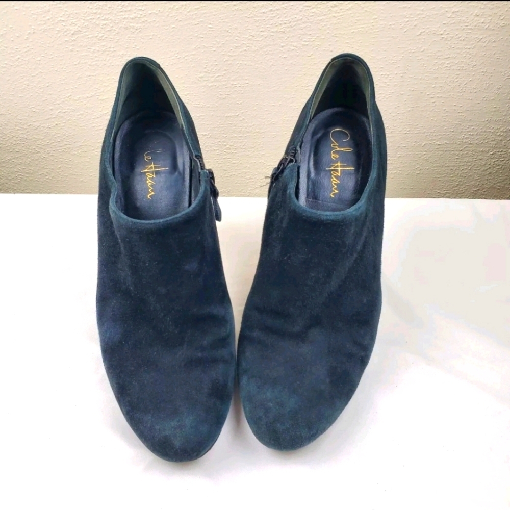 Womens Cole Haan Black Suede Dress High Heel Short Zipper Side Booties S…‎